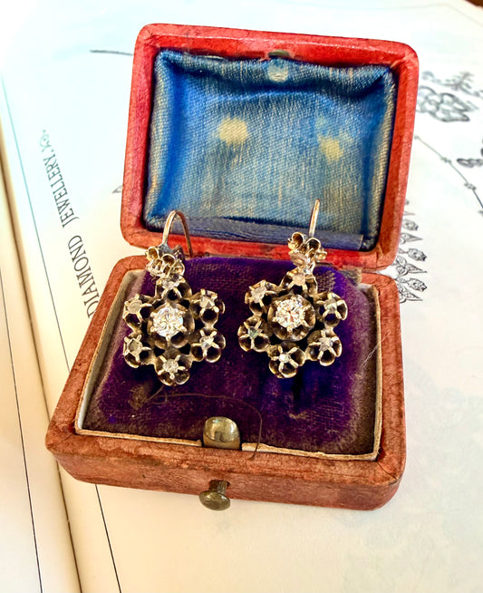 Victorian Diamond Flower Earrings