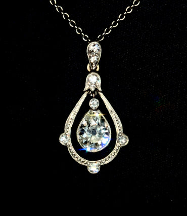 Edwardian Platinum Old Cut Pear Necklace