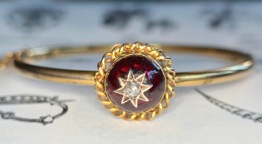 The Countess ~ Victorian Gold Cabochon Garnet & Diamond Star Bangle