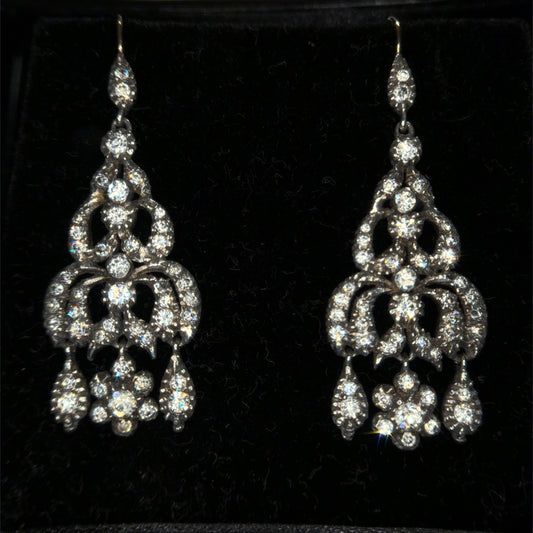 The Midnight Garden Earrings ~ Early Victorian Gold & Silver Diamond Paste Girandole Earrings