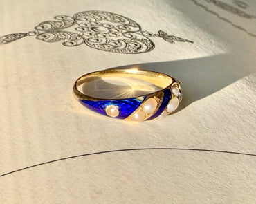 Victorian Blue Enamel & Seed Pearl Ring