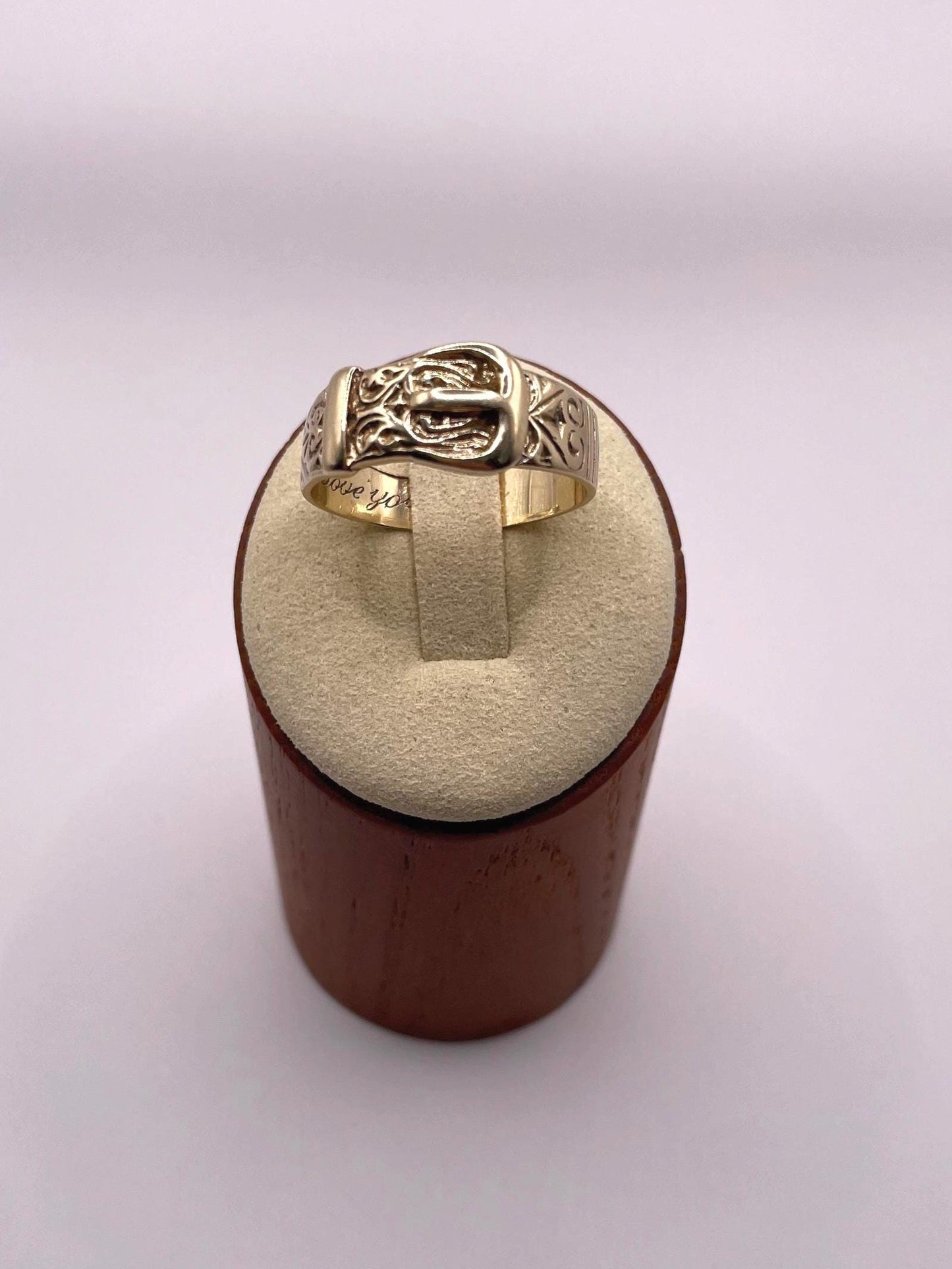 The Marjorie ~ Antique Early-Mid 20th Century 9 Carat Gold Inscribed/Engraved Romantic Buckle Ring