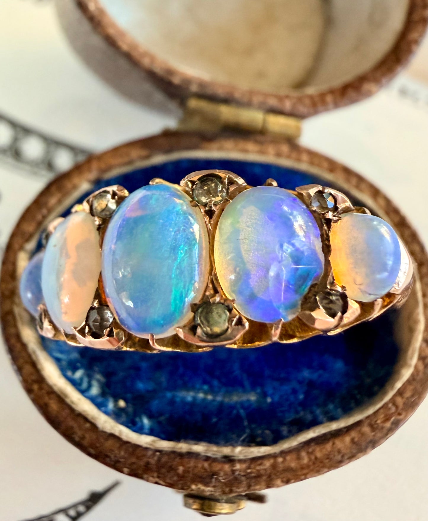 The Aurora Borealis Ring ~ Victorian Opal Five Stone Half-Hoop Ring