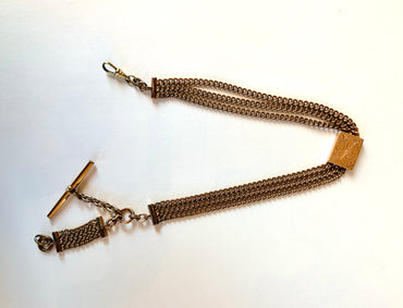Late Victorian Watch Chain with 10k Gold Hand-Chased Slide