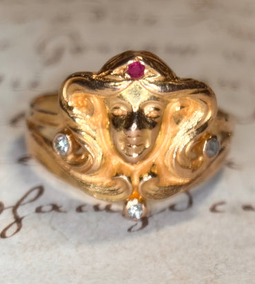 The Goddess ~ Art Noveau Ruby & Diamond Ring