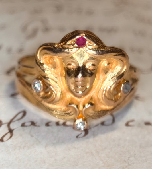 The Goddess ~ Art Noveau Ruby & Diamond Ring