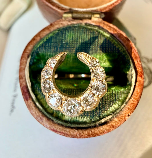 Old Mine Cut Diamond Crescent Moon Ring