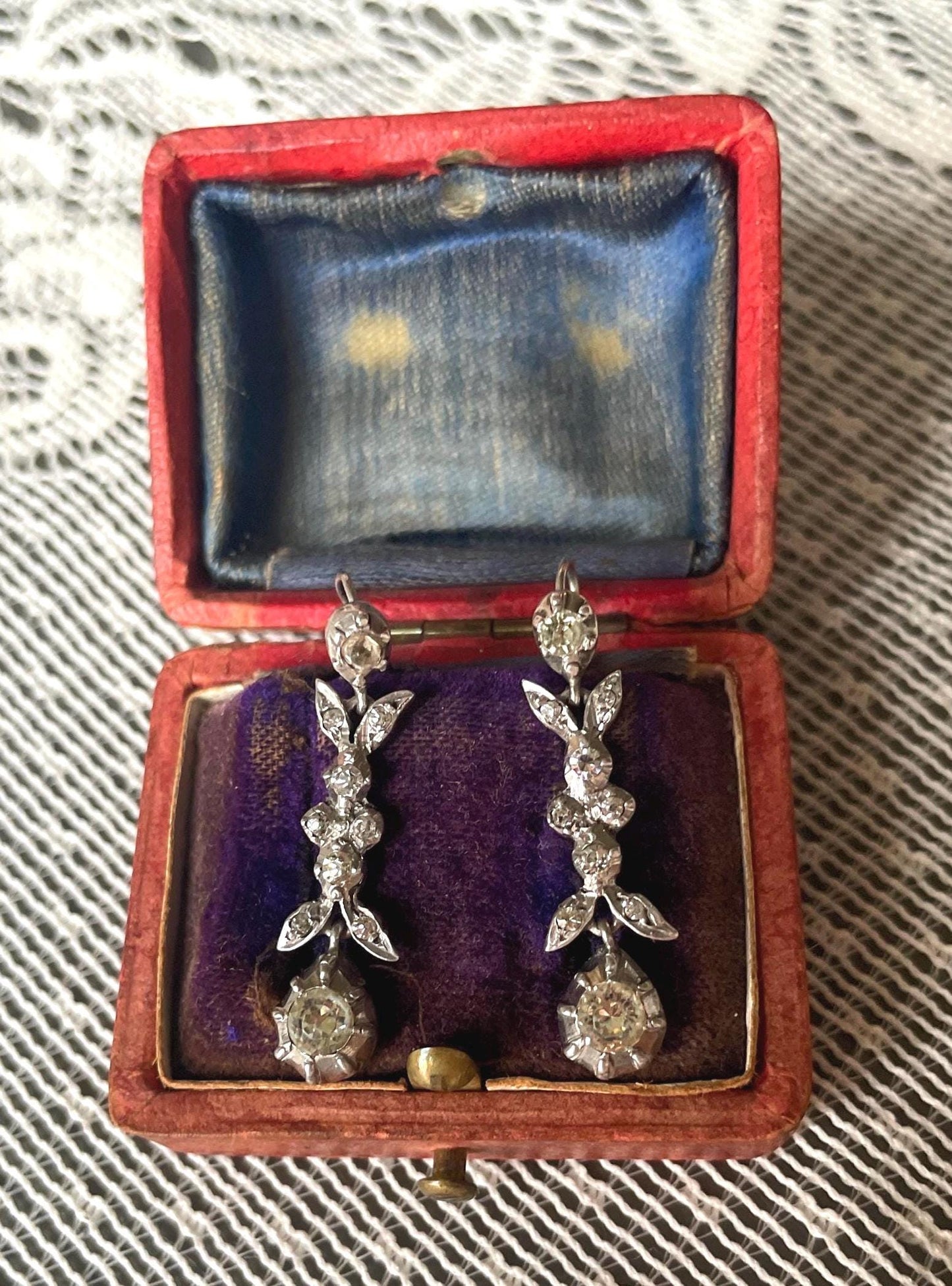 The Belles ~ Antique Georgian Silver Diamond Paste Drop Dangle Earrings