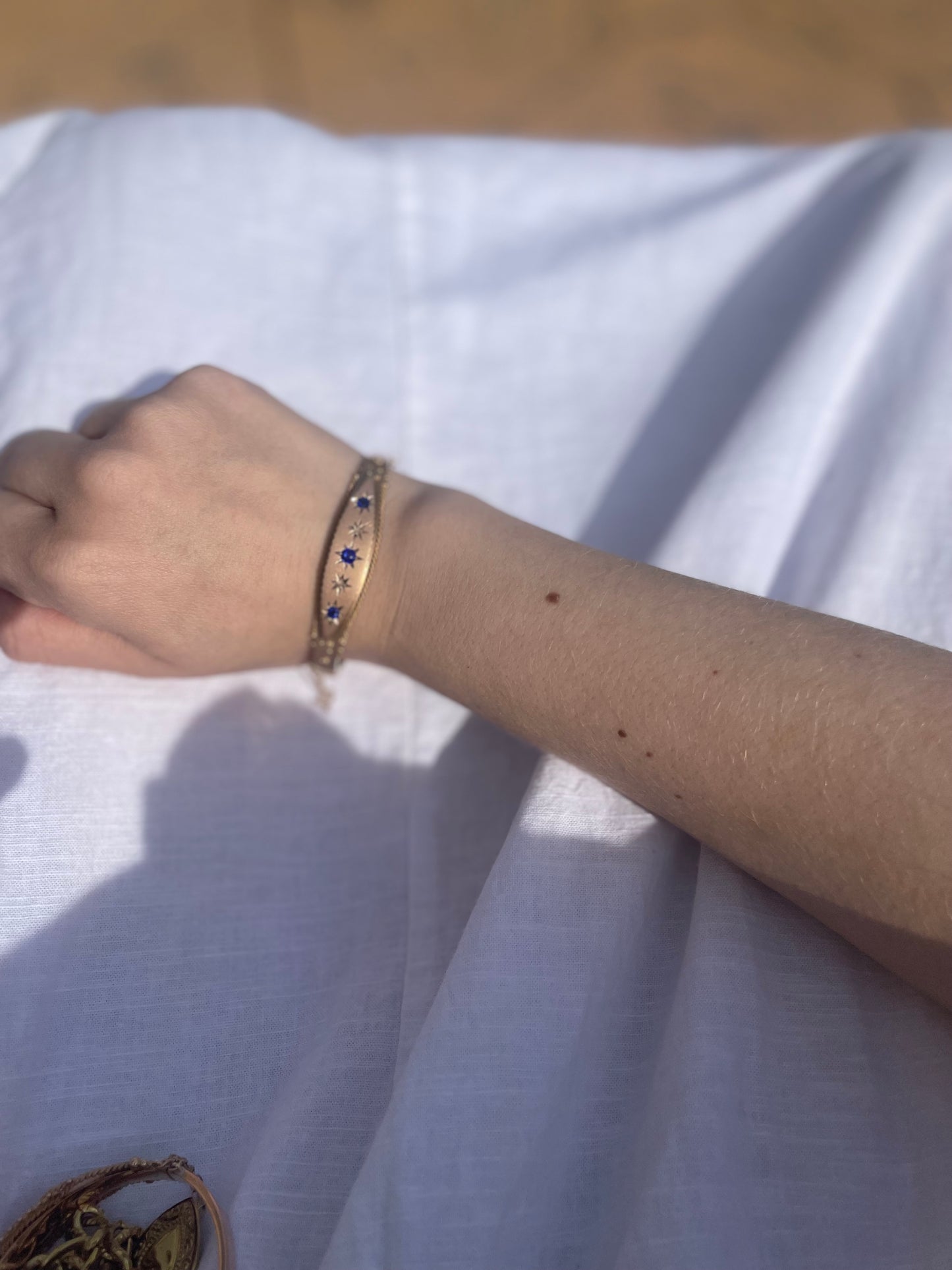 Edwardian 9k Rose Gold Sapphire & Diamond Bangle