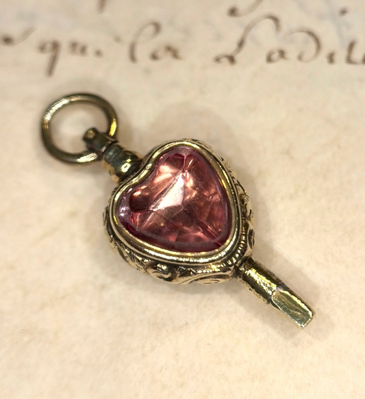 The Key to Your Heart ~ Pink Heart Crystal & Bloodstone Watch Key Charm