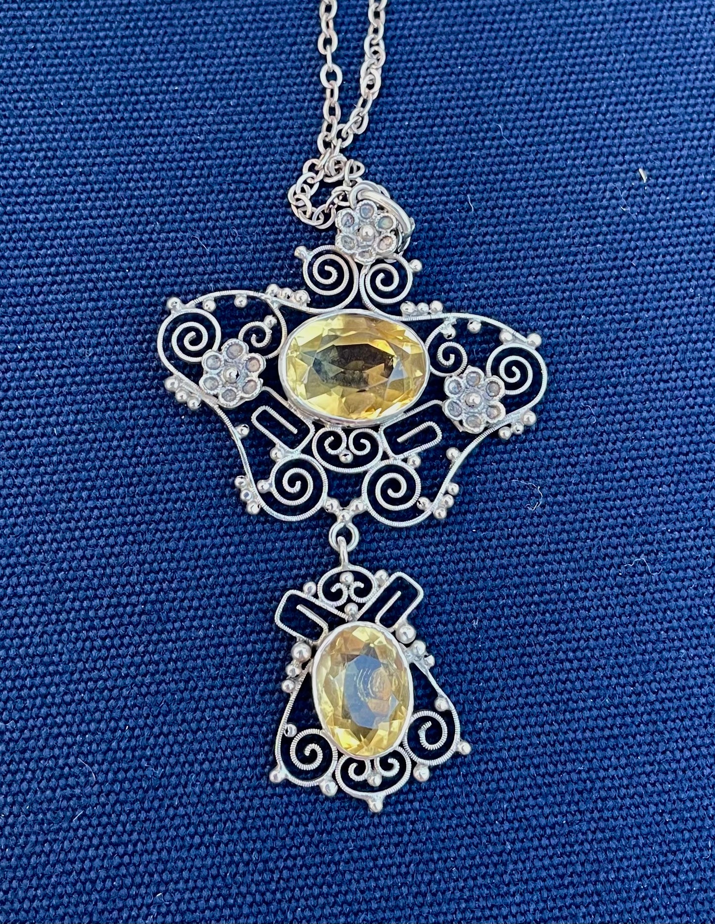 Art Nouveau/Edwardian Citrine Silver Pendant Necklace
