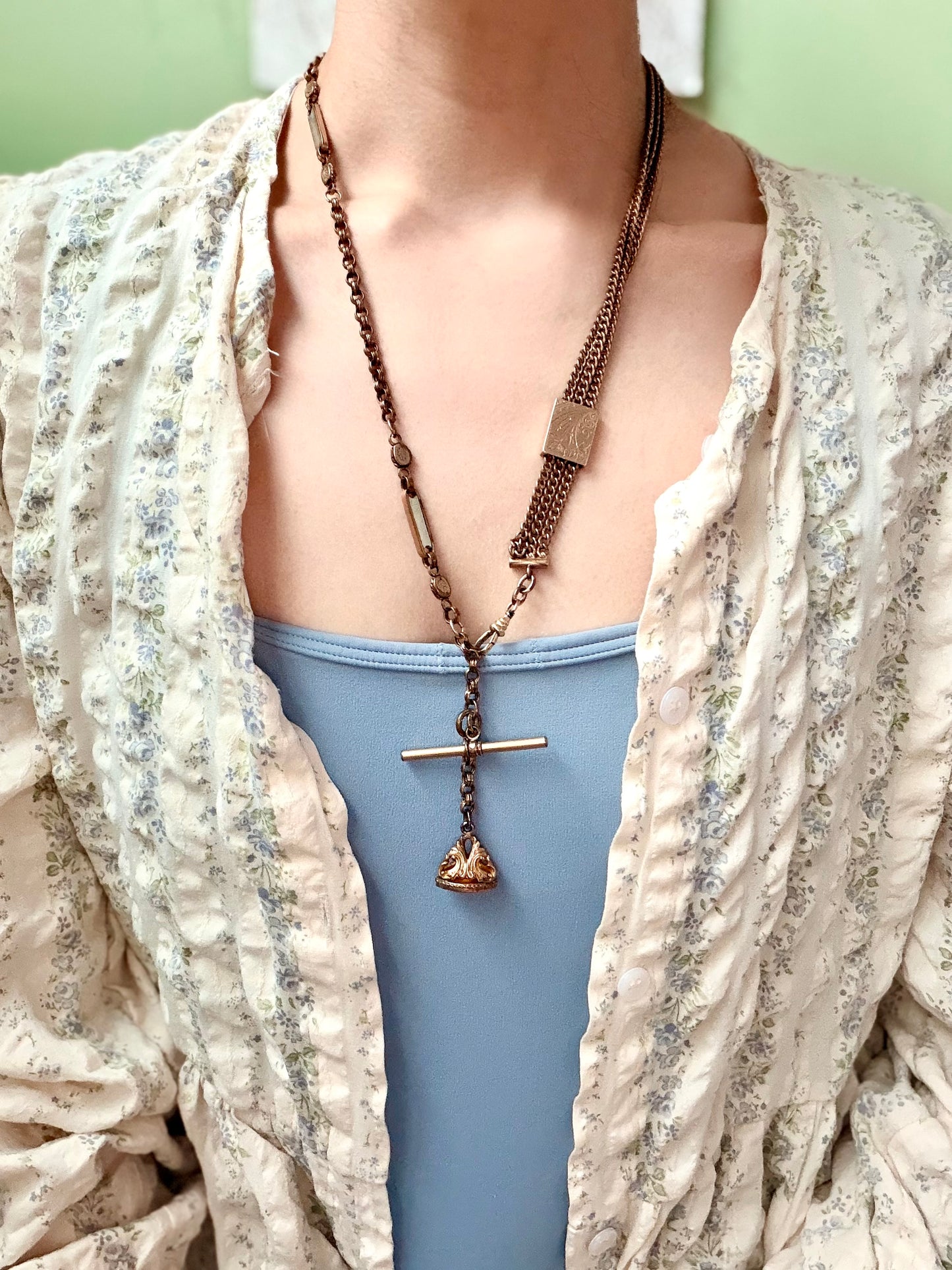 C.1890 Watch Chain & Fob with Mother-of-Pearl Stations