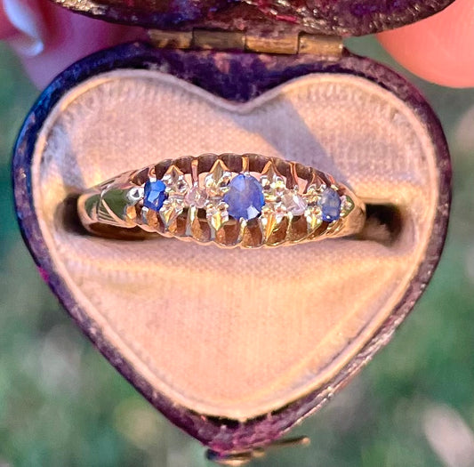 Edwardian 18k Gold Sapphire & Diamond Band