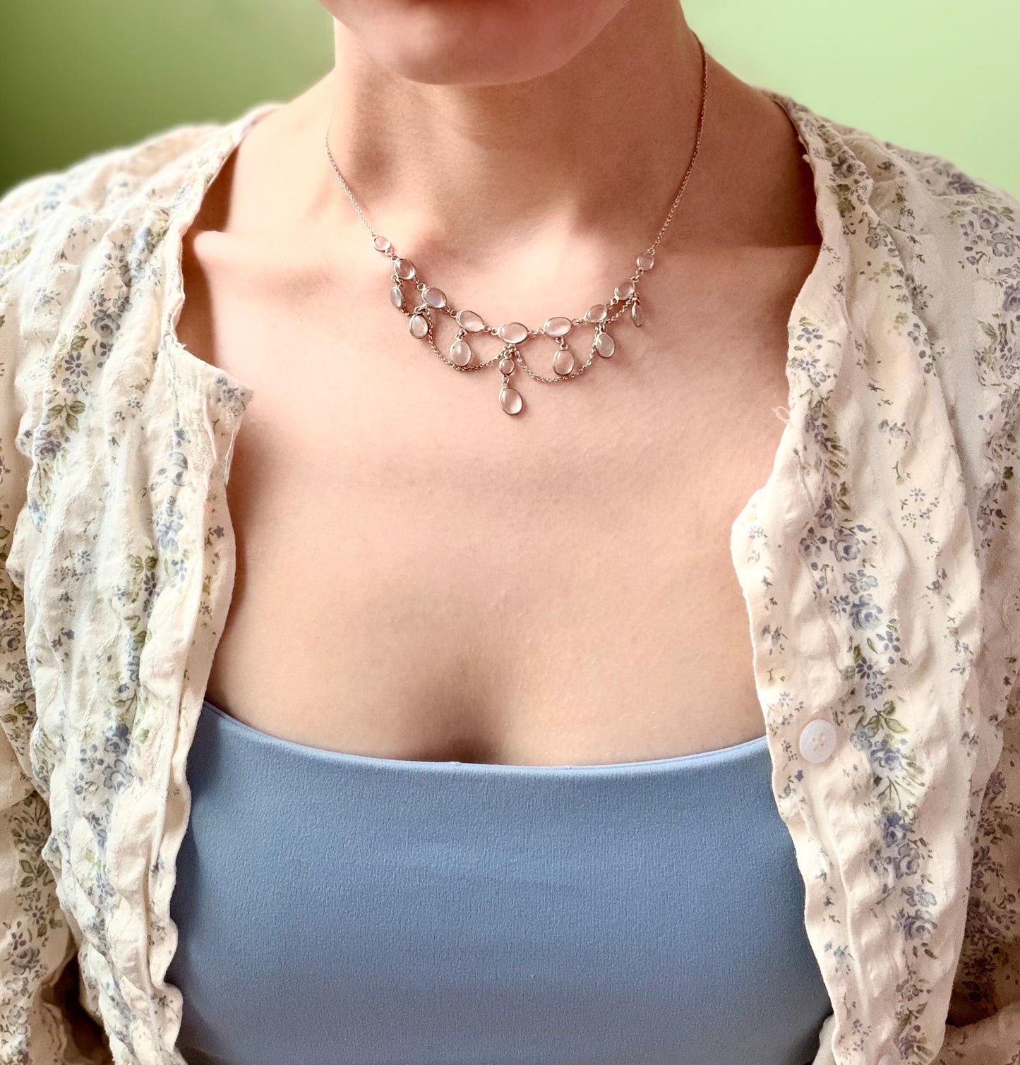 Edwardian Silver Moonstone Festoon Necklace