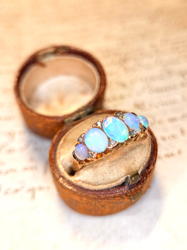 The Aurora Borealis Ring ~ Victorian Opal Five Stone Half-Hoop Ring