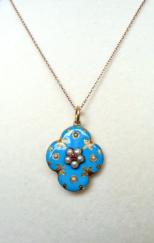 Victorian Blue Enamel 18k Gold Locket