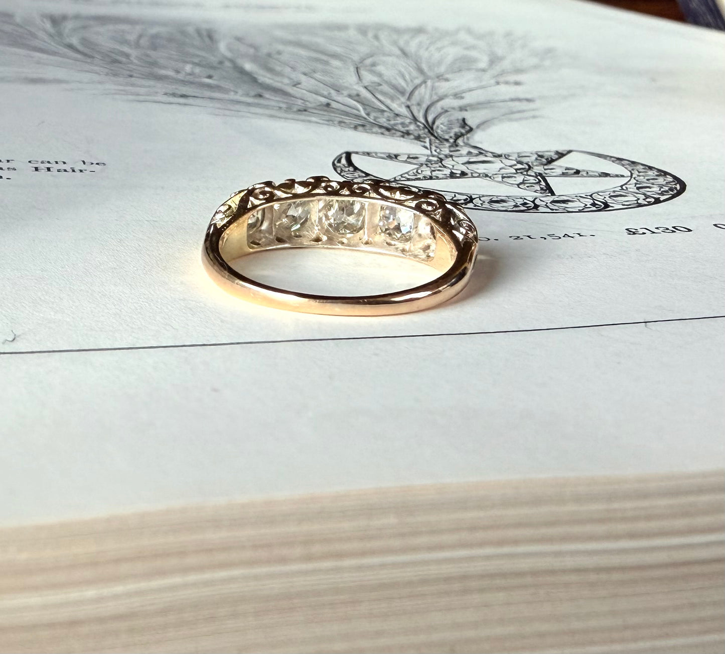 Old Mine Cut Diamond Half Hoop Ring