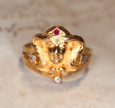The Goddess ~ Art Noveau Ruby & Diamond Ring