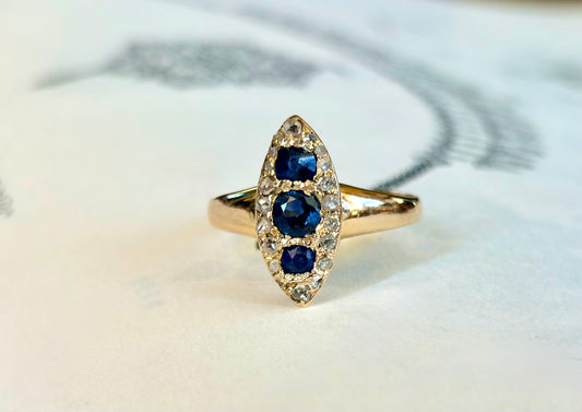 Victorian Sapphire & Diamond Marquise Navette Ring