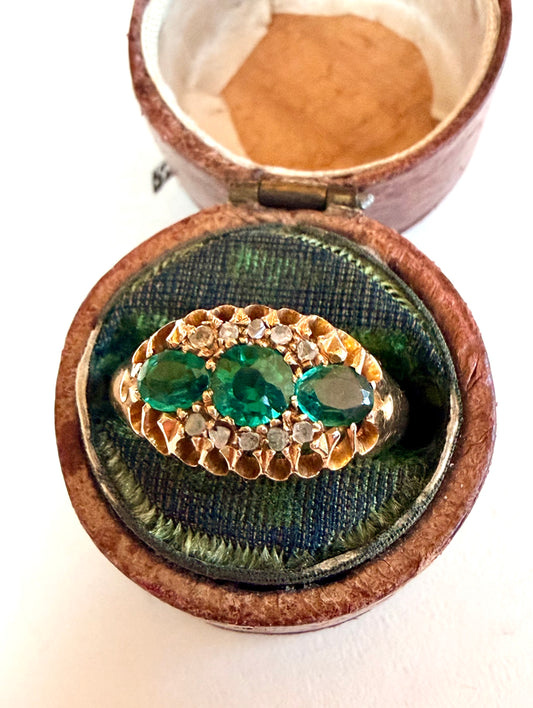 Victorian 18k Gold Paste, Tsavorite Garnet, & Diamond Cluster Ring