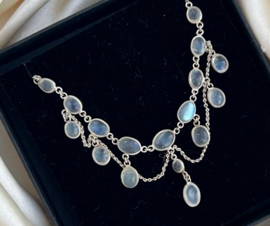 Edwardian Silver Moonstone Festoon Necklace