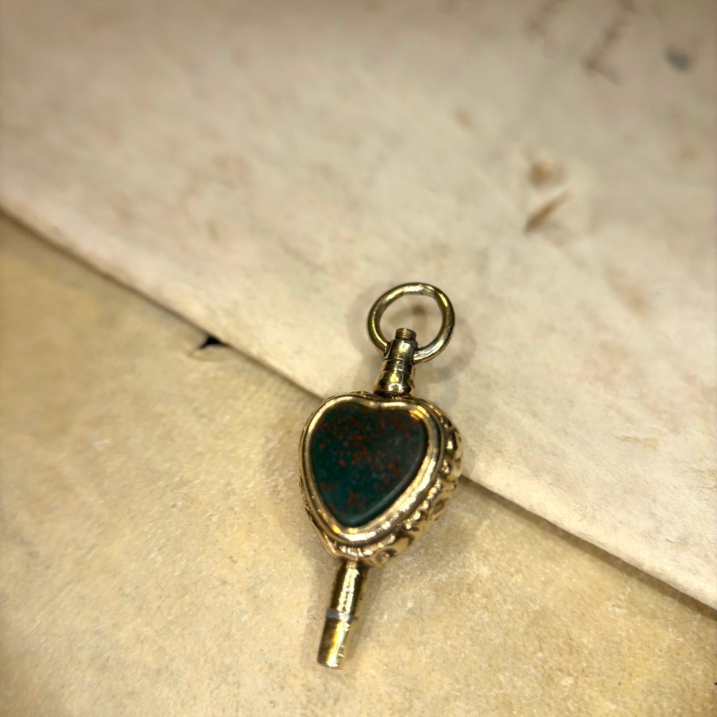 The Key to Your Heart ~ Pink Heart Crystal & Bloodstone Watch Key Charm