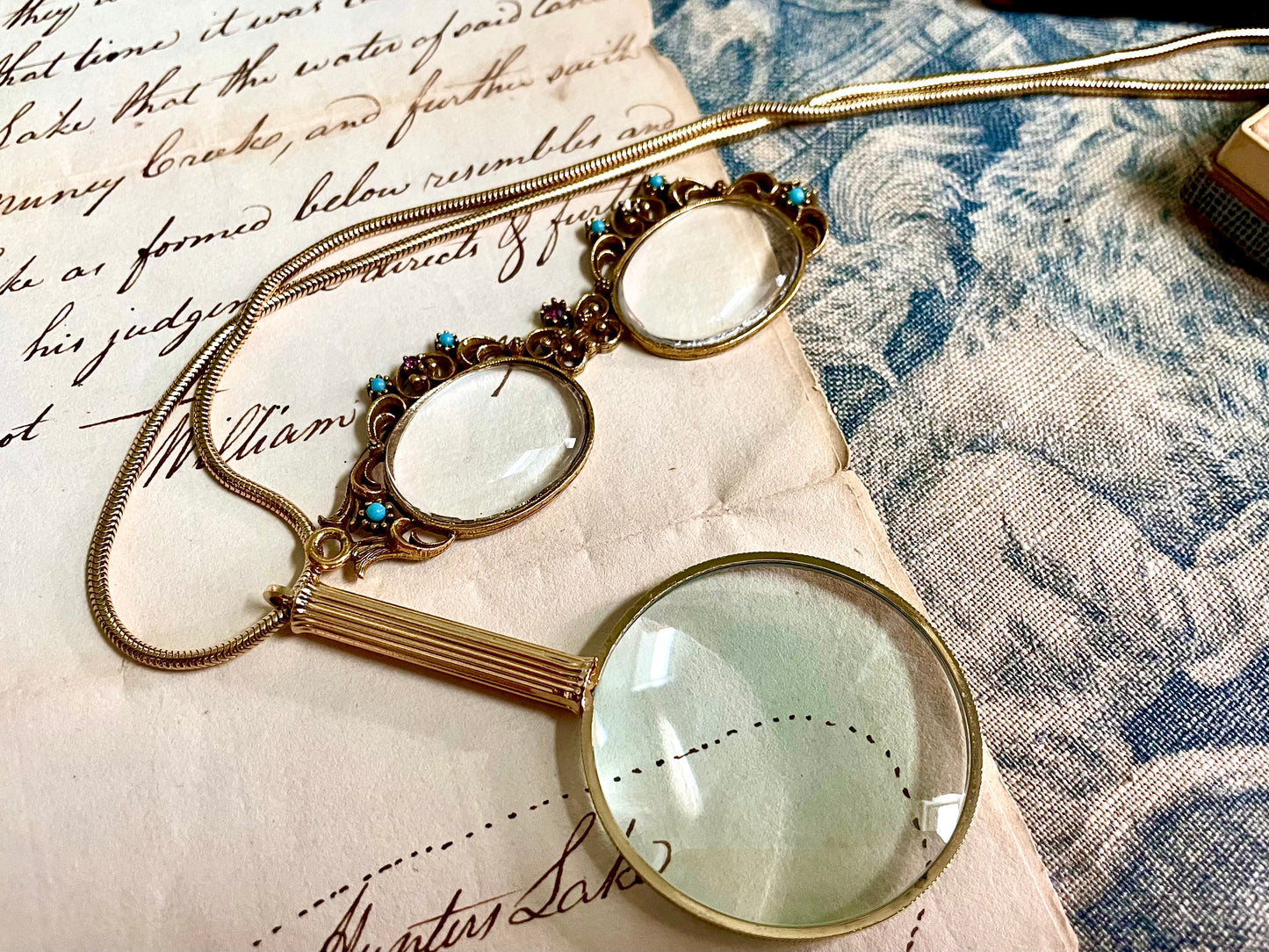 Antique Magnifying Glass & Butterfly Glasses Set