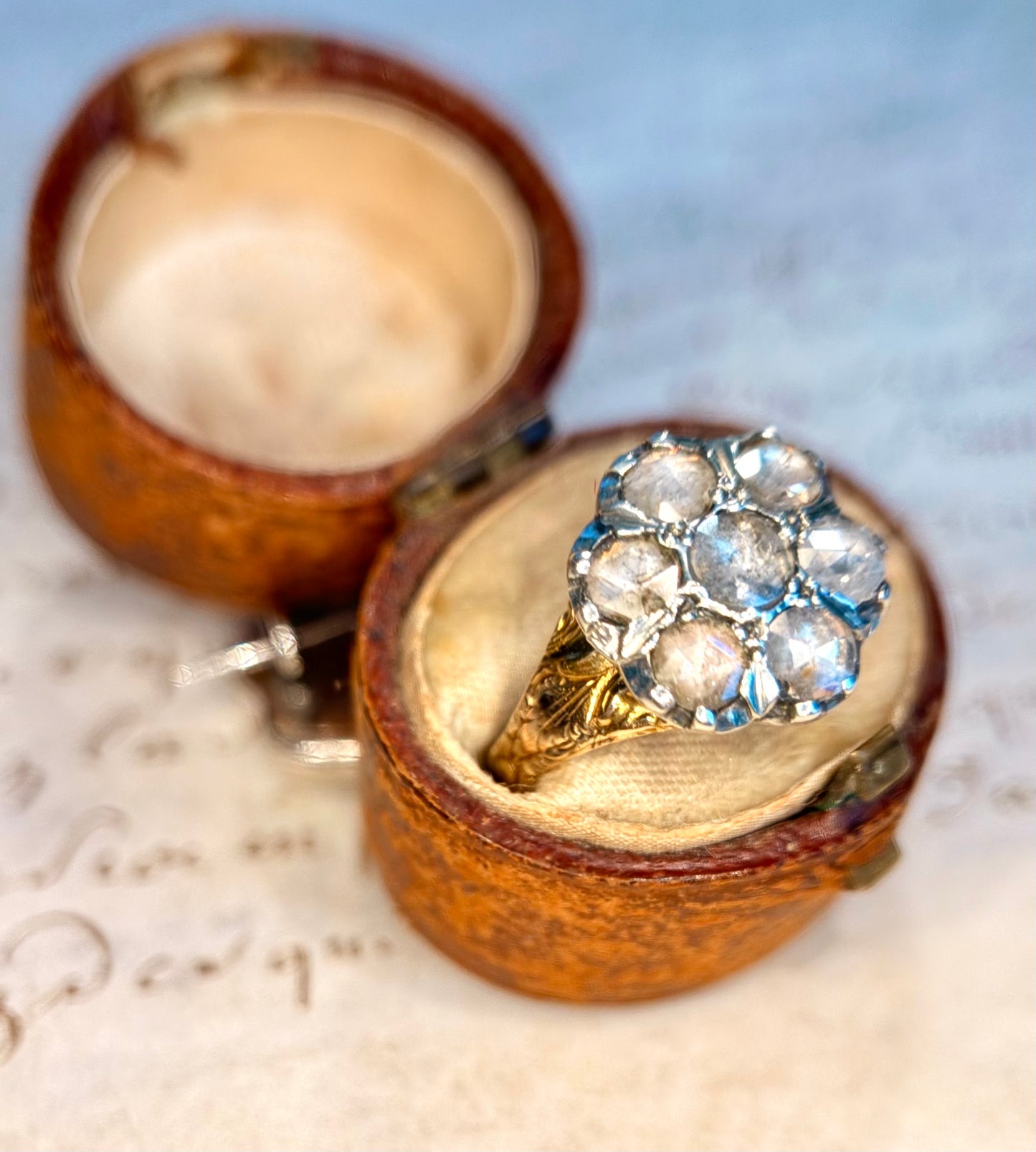 The Magnolia ~ Georgian Rose Cut Diamond Cluster Ring
