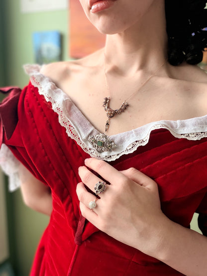 Emerald & Rose Cut Diamond Brooch