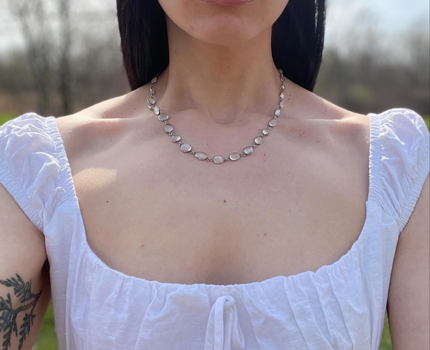 The Celeste ~ Antique Victorian Silver Graduated Moonstone Rivière Necklace