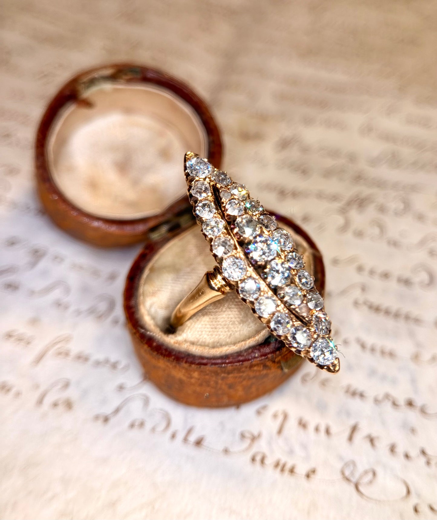 The Grand Dame ~ Old Mine Cut Diamond Navette Ring