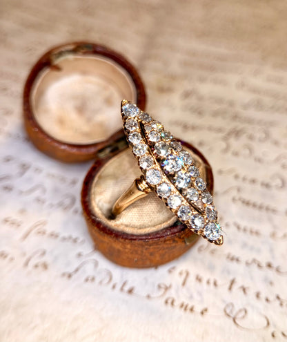 The Grand Dame ~ Old Mine Cut Diamond Navette Ring
