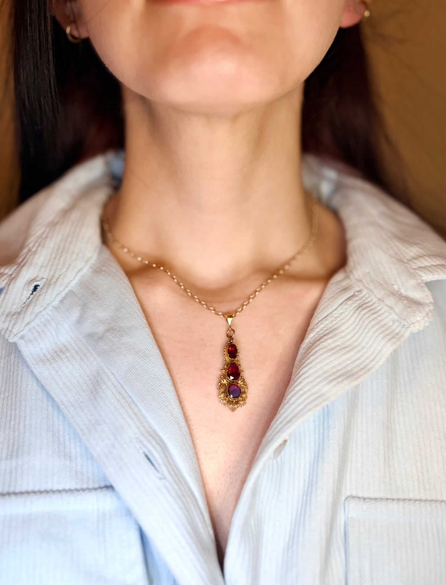 Foiled Garnet Canetille Pendant