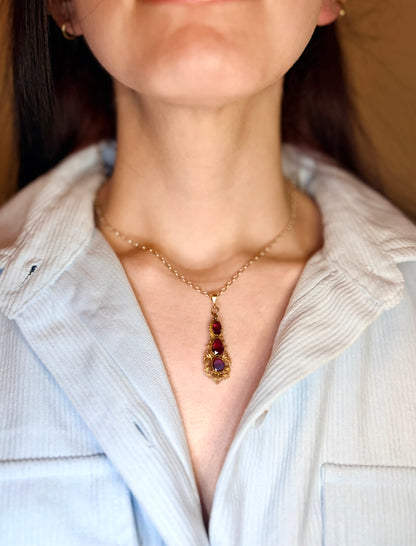 Foiled Garnet Canetille Pendant