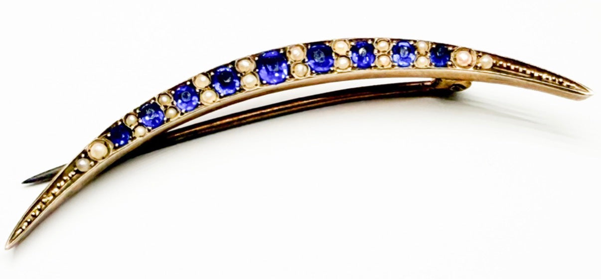 The Phoebe ~ Sapphire & Pearl Crescent Moon Pendant