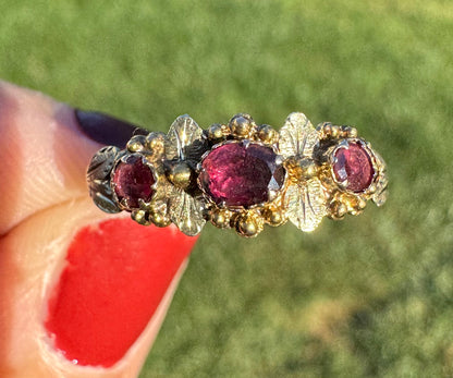 Georgian Pink Garnet Floral Ring