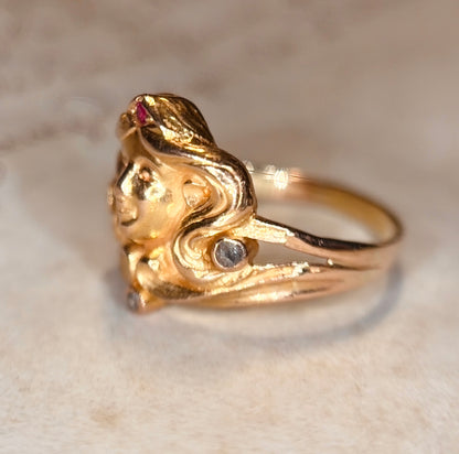 The Goddess ~ Art Noveau Ruby & Diamond Ring