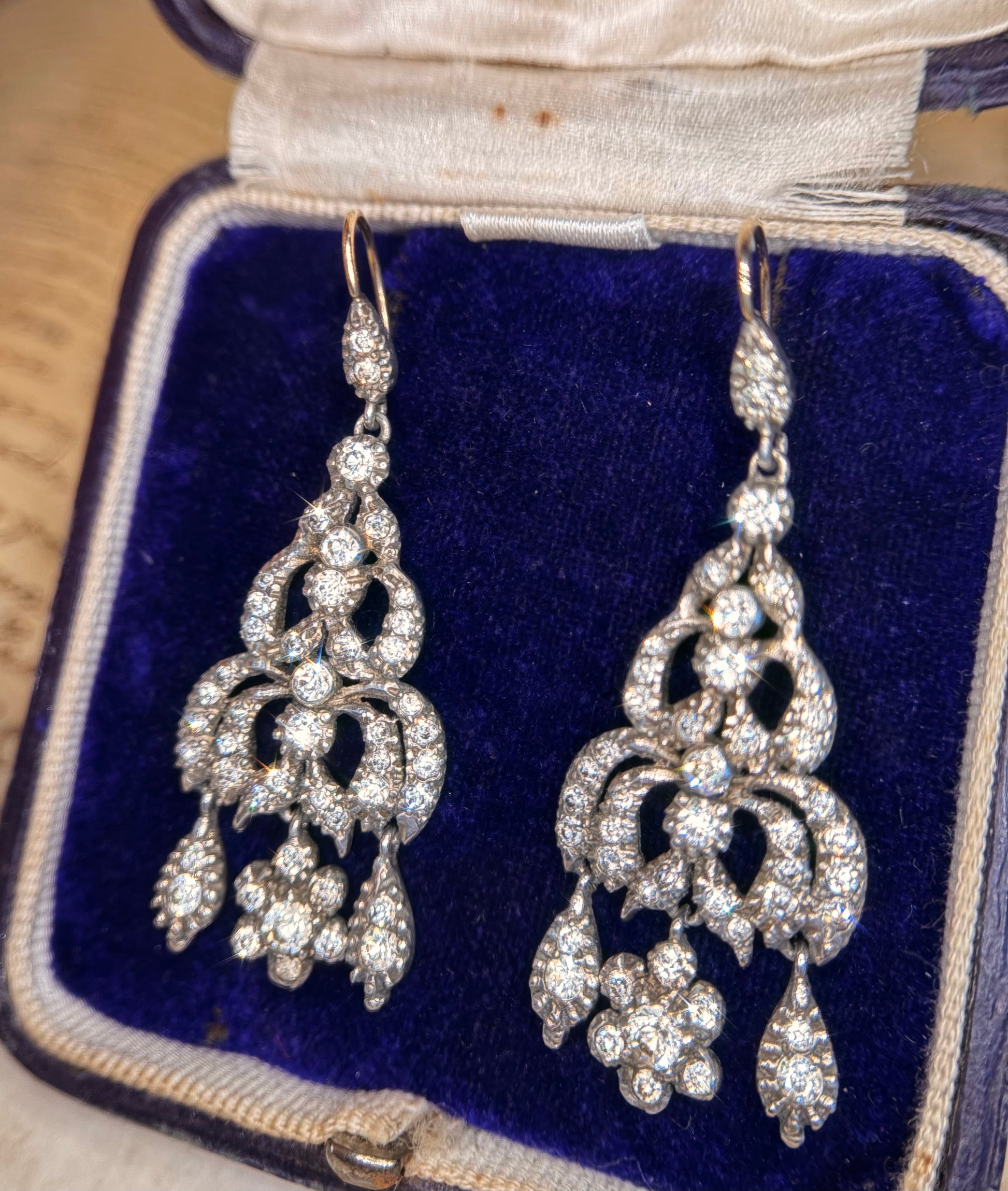 The Midnight Garden Earrings ~ Early Victorian Gold & Silver Diamond Paste Girandole Earrings