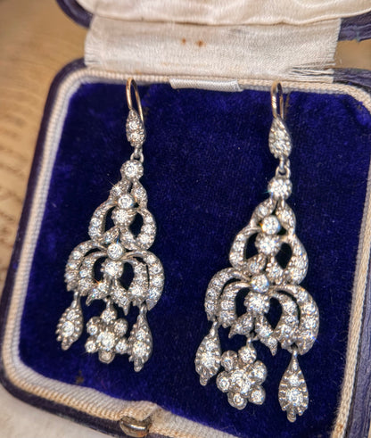 The Midnight Garden Earrings ~ Early Victorian Gold & Silver Diamond Paste Girandole Earrings