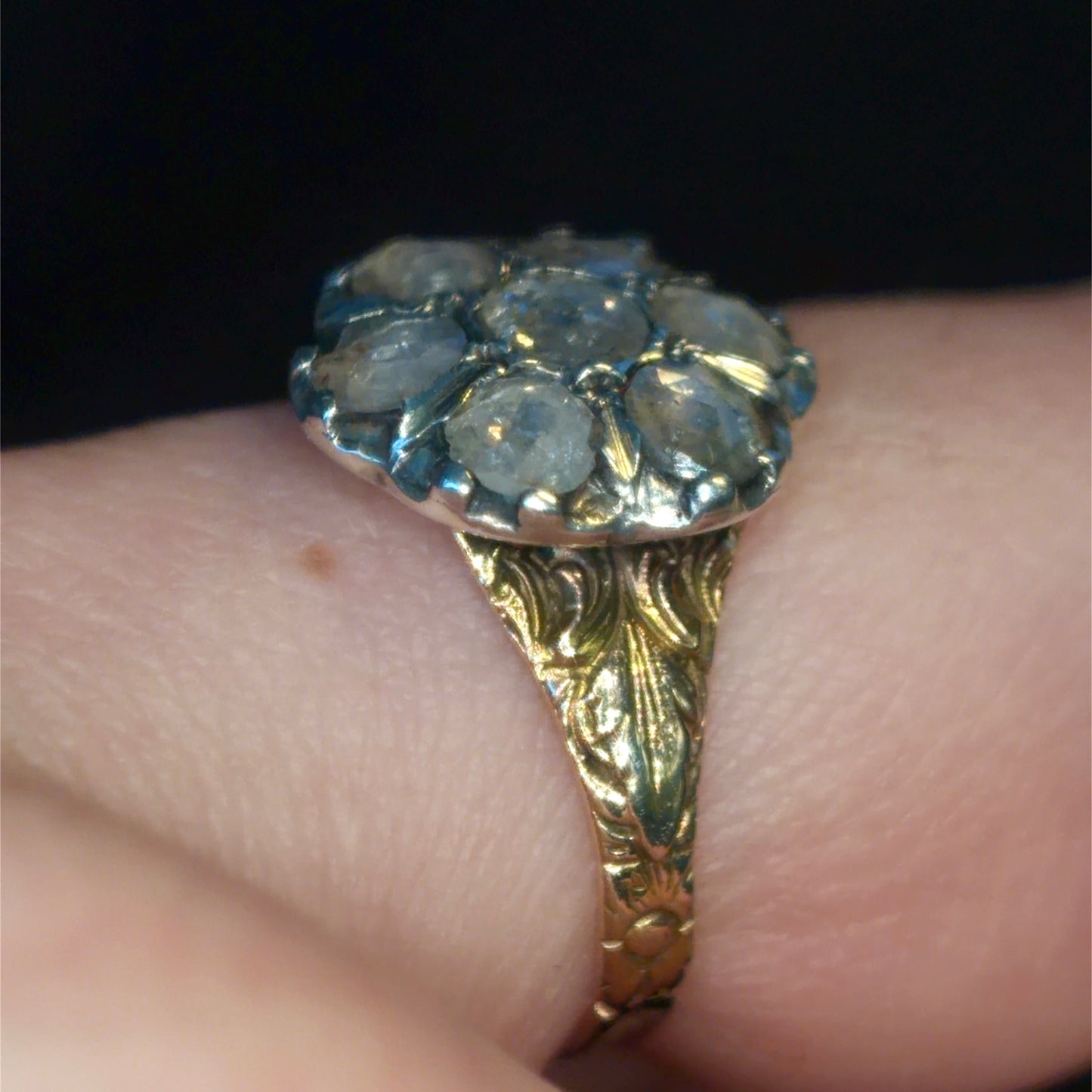 The Magnolia ~ Georgian Rose Cut Diamond Cluster Ring