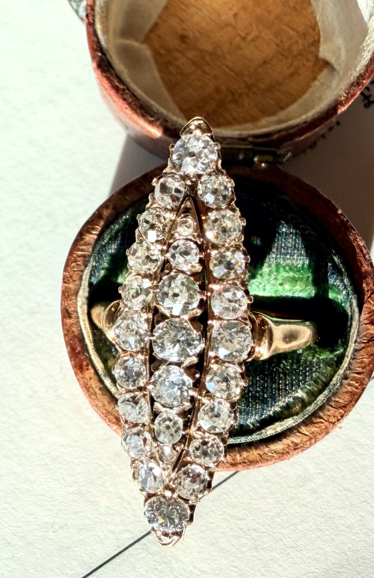 Old Mine Cut Diamond Navette Ring