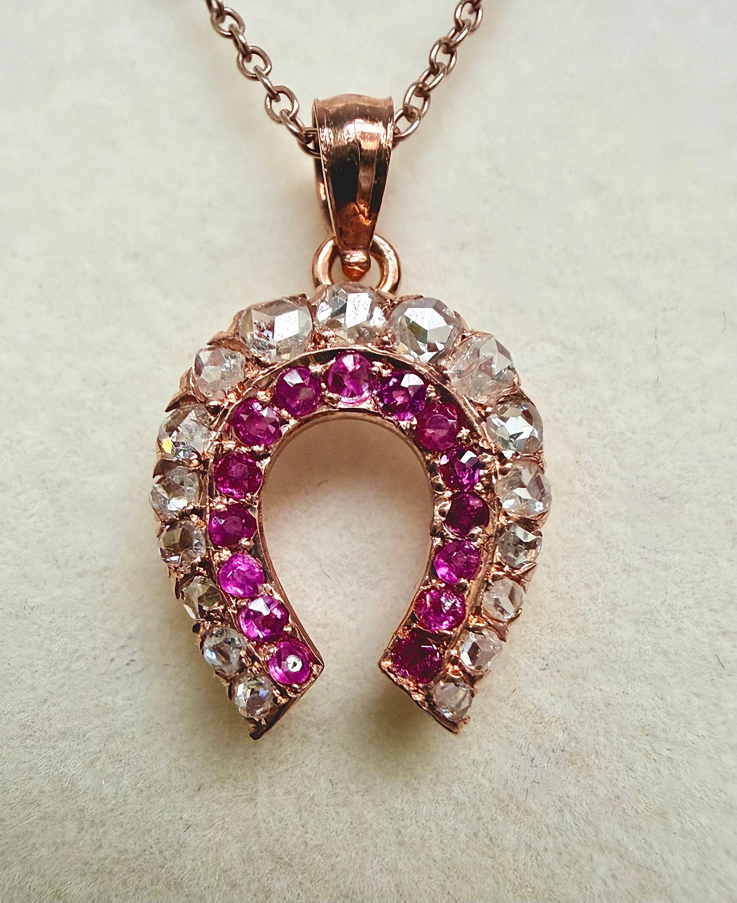 Victorian Rose Cut Diamond & Ruby Horseshoe Lucky Charm/Pendant