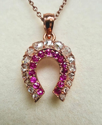 Victorian Rose Cut Diamond & Ruby Horseshoe Lucky Charm/Pendant