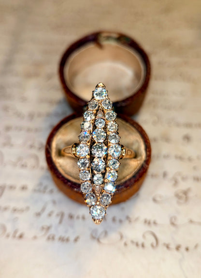 The Grand Dame ~ Old Mine Cut Diamond Navette Ring