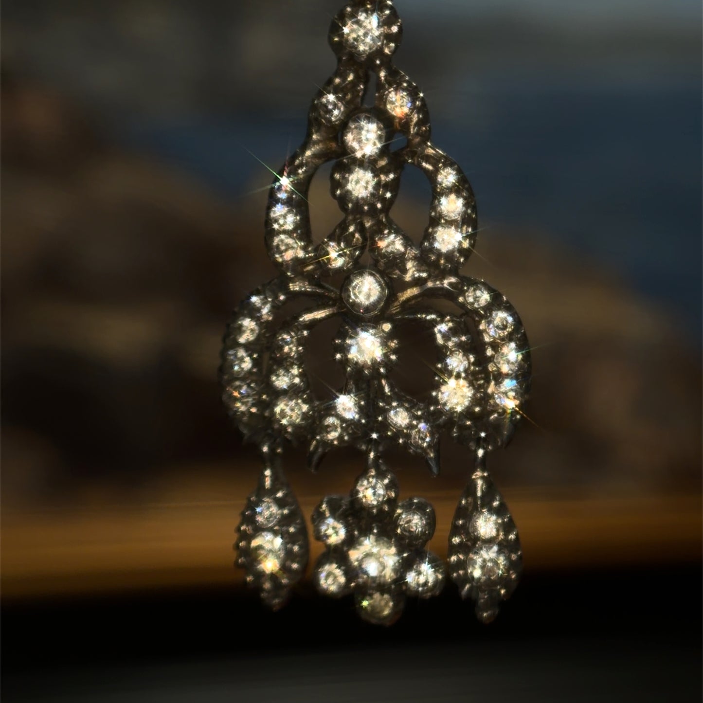 The Midnight Garden Earrings ~ Early Victorian Gold & Silver Diamond Paste Girandole Earrings