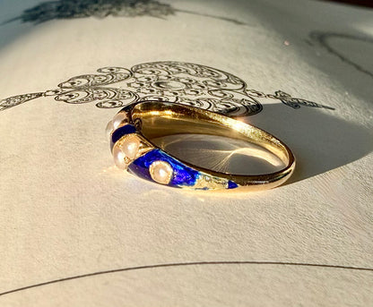 Victorian Blue Enamel & Seed Pearl Ring