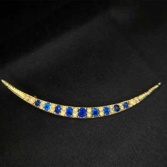 The Phoebe ~ Sapphire & Pearl Crescent Moon Pendant
