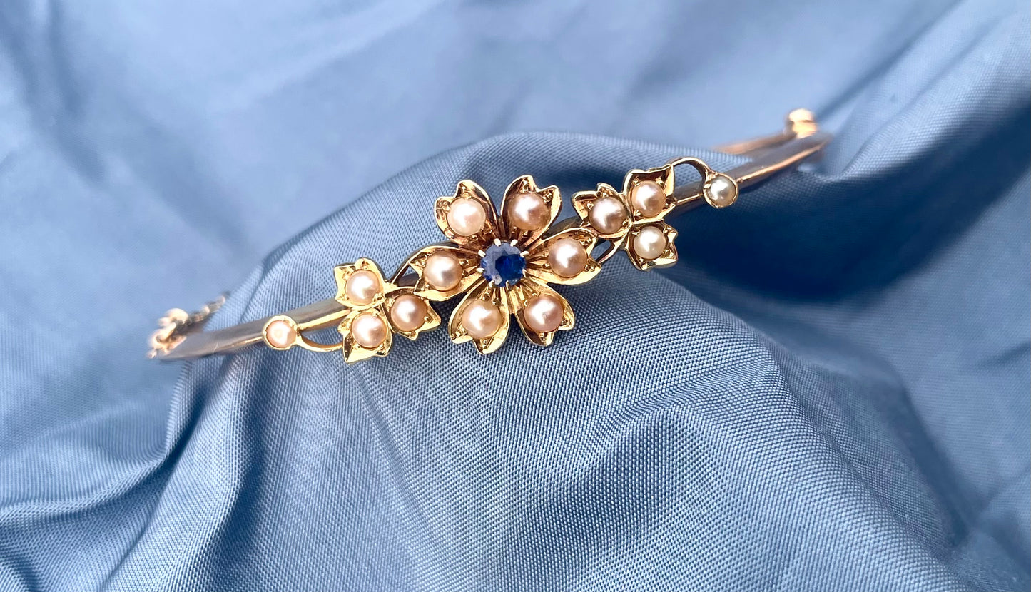 Edwardian Floral Split Pearl Bangle
