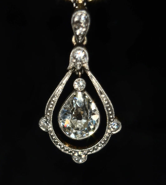 Edwardian Platinum Old Cut Pear Necklace