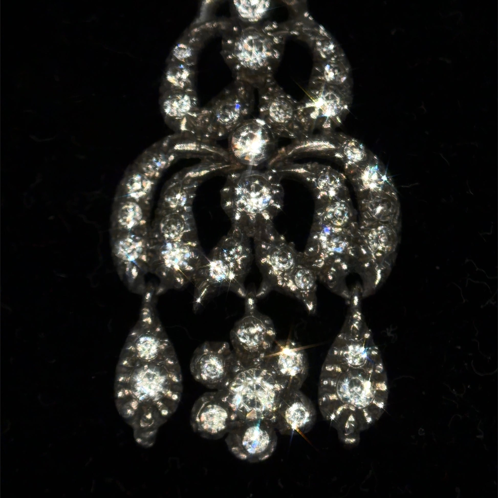 The Midnight Garden Earrings ~ Early Victorian Gold & Silver Diamond Paste Girandole Earrings